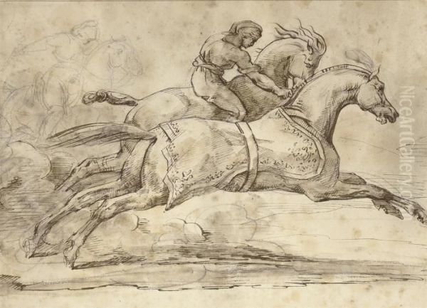 Two Horses Galloping, One With A Rider - view 1