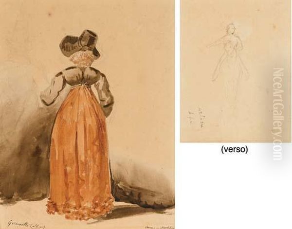 Jeune Anglaise I La Robe Rouge Vue De Dos (recto); Un Cavalier (verso) - view 1
