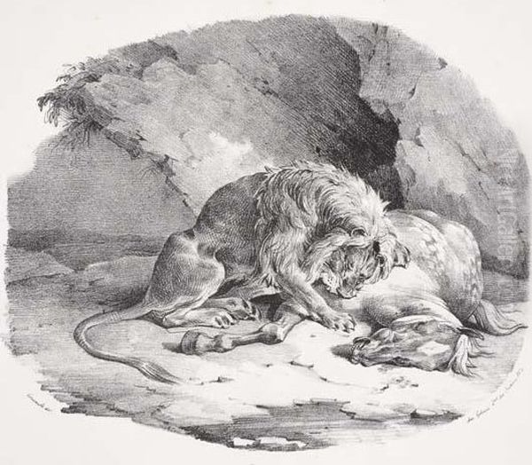 Cheval Devore Par Un Lion - view 1