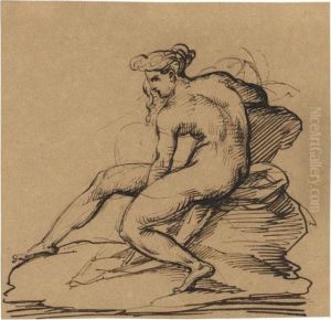 A Nude Woman, Seen In Profile To The Left, Seated On Rocks by Theodore Gericault
