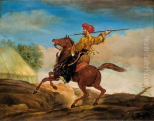 A Mounted Cavalier Brandishing A Spear by Theodore Gericault
