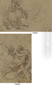 Two Horses Fighting, With A
Subsidiary Study Of The Same (recto); Asatyr Abducting A Nymph (verso) by Theodore Gericault
