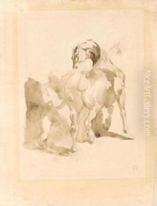 Horse With Groom (
Cheval Soigne Par Son Palefrenier) by Theodore Gericault