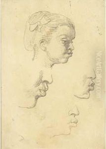 : Tete De Jeune Fille De Profil Et Trois Reprises Du Bas Du Visage by Theodore Gericault