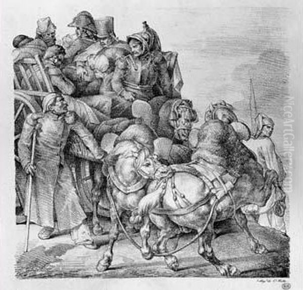 Chariot Charge De Soldats Blesses. 1818. - view 1