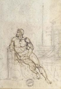 A Nude Turned To The Left, Seated On A Bench by Theodore Gericault
