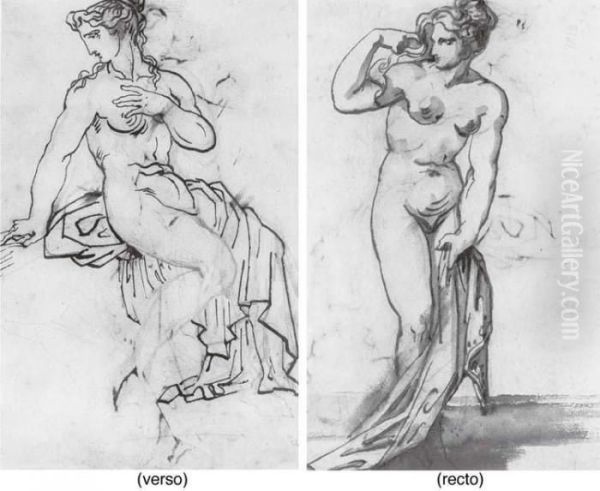 Women Bathing (recto); A Nude Seated Woman (verso) - view 1