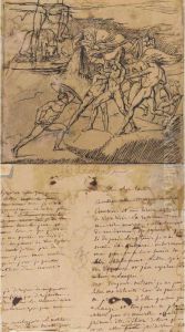 Sketch For A Battle Scene With A Letter From The Artist On Reverse