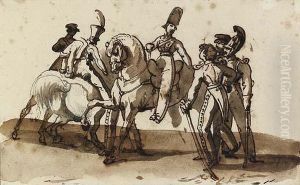Horsemen Talking To Dismounted Officers