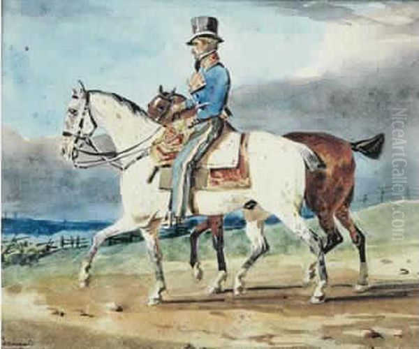 Cavalier Promenant Deux Chevaux - view 1