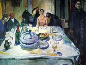 The Wedding of the Bohemian, Munch Seated on the Far Left by Edvard Munch