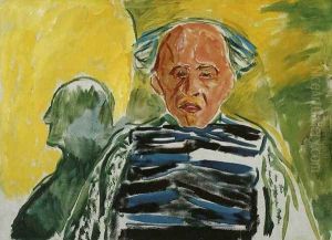 Self-Portrait with Striped Pullover by Edvard Munch