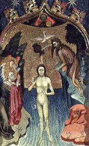 Altarpiece depicting the Baptism of Jesus by St John the Baptist from the Church of Cabrera by Bernat (Bernardo) Martorell