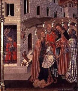 The Healing of the Possessed predella panel from the Altarpiece of the Transfiguration 1445-52 by Bernat (Bernardo) Martorell