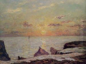On the Cliffs of Belle Isle on Mer, Sunset by Maxime Maufra
