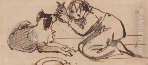 A child playing with a dog