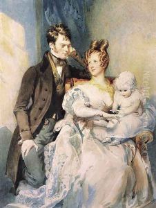 Portrait of Mr and Mrs MacGregor with their child by Daniel Maclise