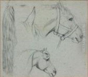Trois Etudes De Tete De Chevaux by Jean-Leon Gerome