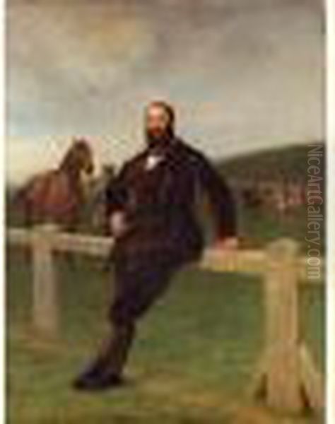 Portrait En Pied De Monsieur
Charles Joachim Lefevre A Newmarket En 1872, Portant Une Lavaliere A Ses
Couleurs De Courses - view 1