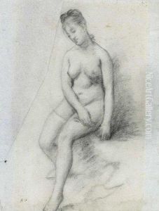 Etude De Jeune Femme Nue Assise
