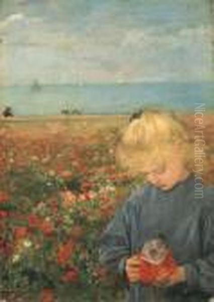 Fillette Dans Un Champ De Coquelicots - view 1