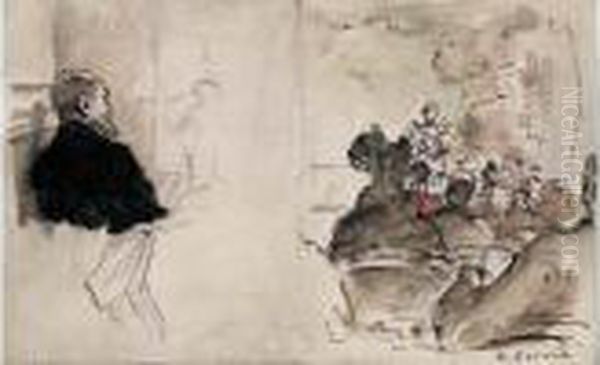 Spectateur En Habit Et Scene De Theatre - Circa 1890 - view 1