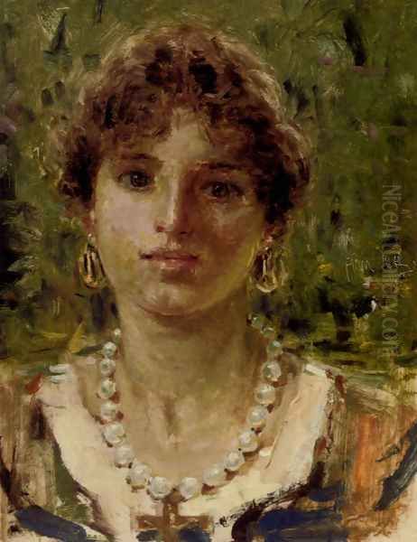 Portrait Of A Girl Wearing A Pearl Necklace - view 1