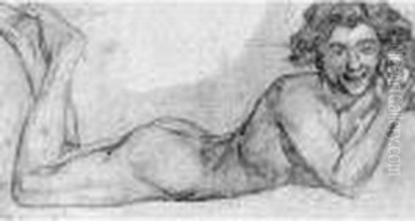 Adolescent Couche Sur Le Ventre - Etude Pour Enfant Au Coquillage - Circa 1872 - view 1