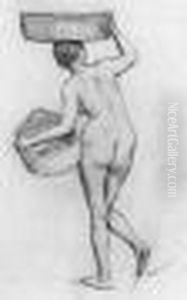 Femme Nue, De Dos, Portant Des Paniers - Avant 1900. by Henri Gervex