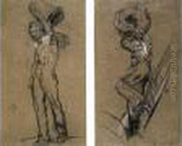 Deux Etudes De Coltineurs -
Etudes Pour Le Decor De La Mairie Du Xixe Arrondissement - Avant 1882. - view 1