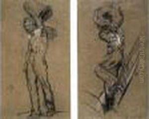 Deux Etudes De Coltineurs - 
Etudes Pour Le Decor De La Mairie Du Xixe Arrondissement - Avant 1882.