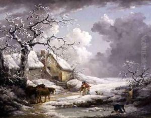 Winter Landscape with Men Snowballing an Old Woman 1790
