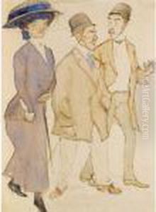 An Elegant Lady With Two Gentlemen