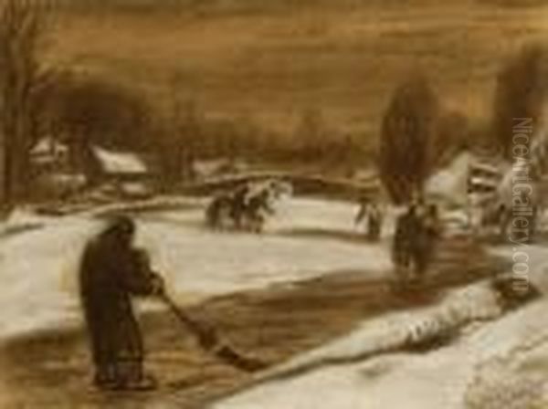 Snowy Landscape With Skaters - view 1
