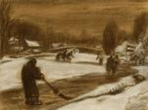 Snowy Landscape With Skaters