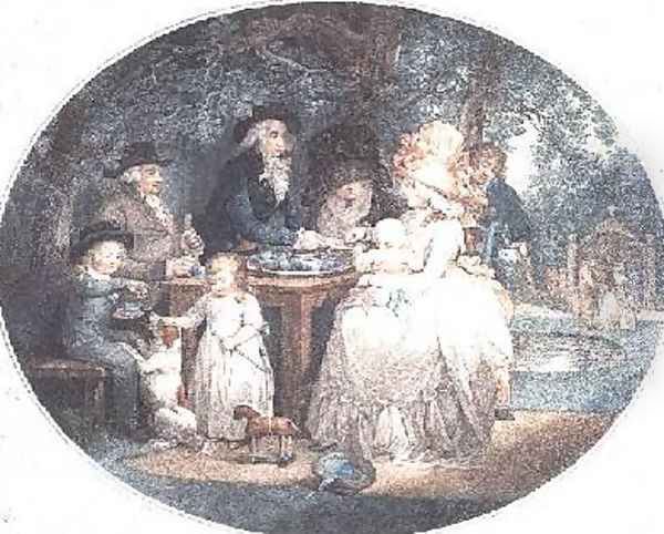 A Tea Garden colour stipple engraving after Morland - view 1