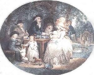 A Tea Garden colour stipple engraving after Morland