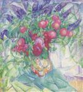 A Still Life With Peonies, Anemones And Lupins