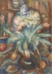 A Still Life With Tulips And Daffodils In A Vase