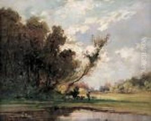 Pastorella E Pecore Nel Paesaggio by Cesare Gheduzzi
