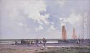 Pescatori Sulla Spiaggia by Cesare Gheduzzi