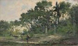 Paesaggio Con Pastorella E Mucche Al Pascolo by Cesare Gheduzzi