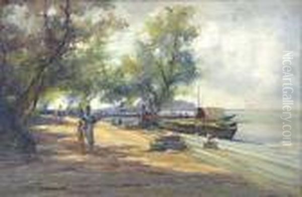 Mother And Child In A Park By A Lake - view 1