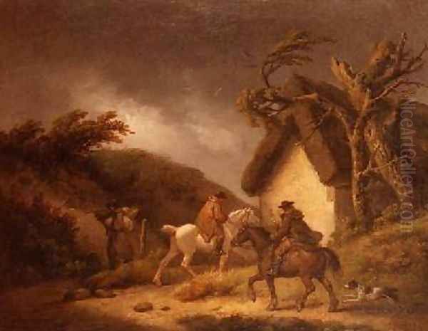 A stormy wooded landscape with travellers - view 1