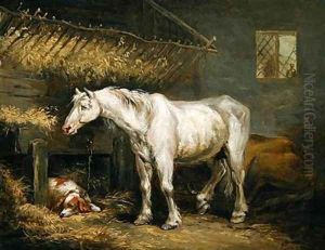 Old horses with a dog in a stable 1791