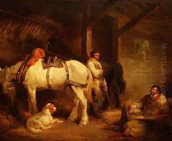 Labourers and Carthorses in a Stable Interior - view 1