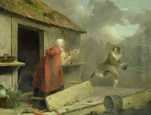 Old Woman Waving a Stick at a Boy 1793