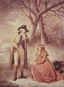 Gentleman and woman in a wintry scene by George Morland