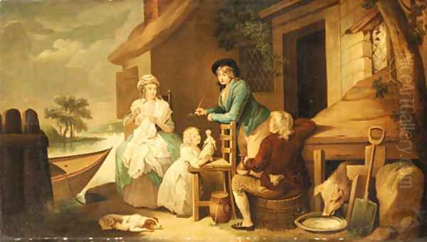 A family gathered outside a farmhouse - view 1
