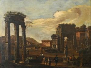 Figures Amidst Classical Ruins by Giovanni Ghisolfi